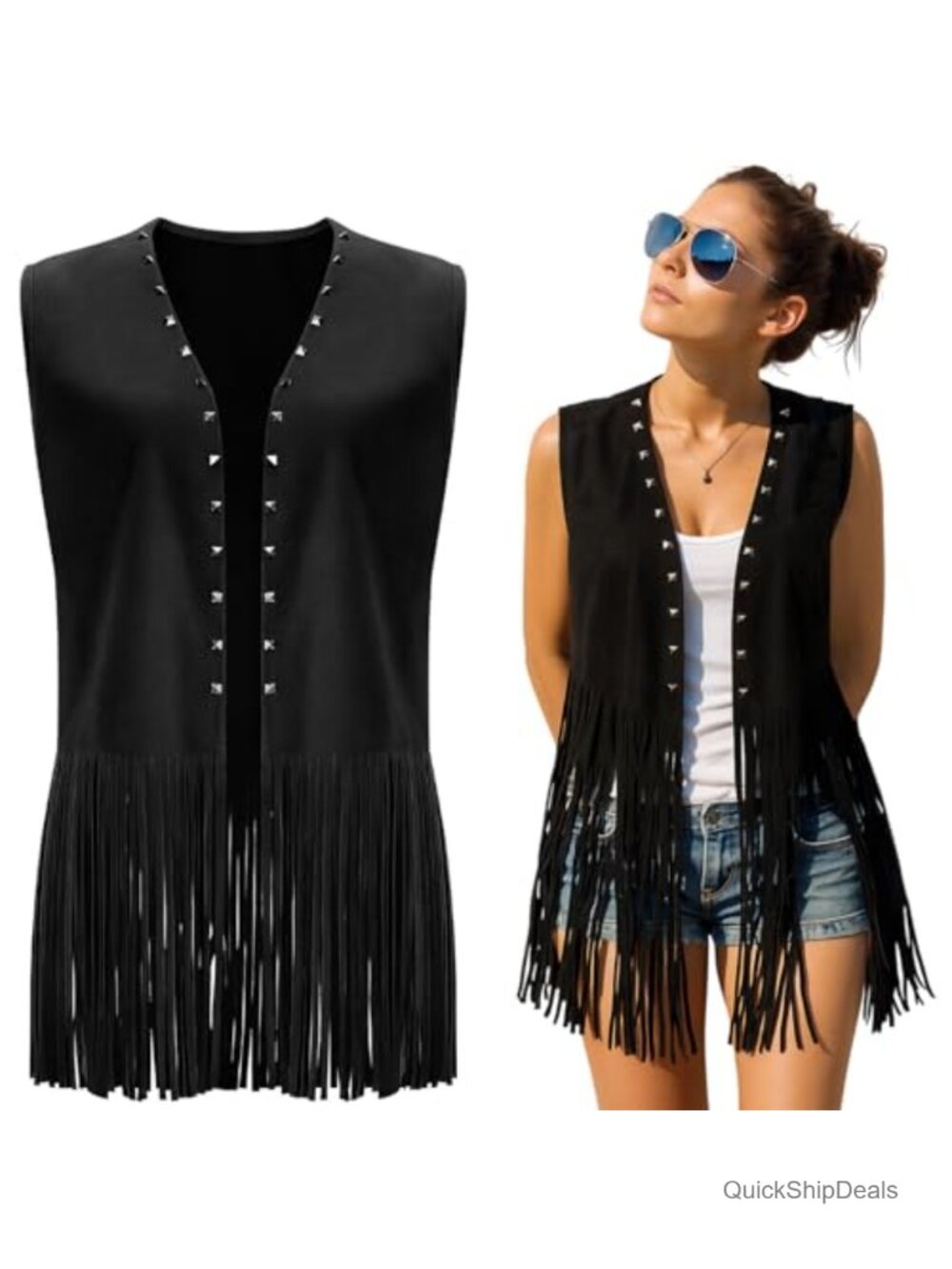 Faux Suede Fringe Vest 70s Hippie Western Cowgirl Sleeveless